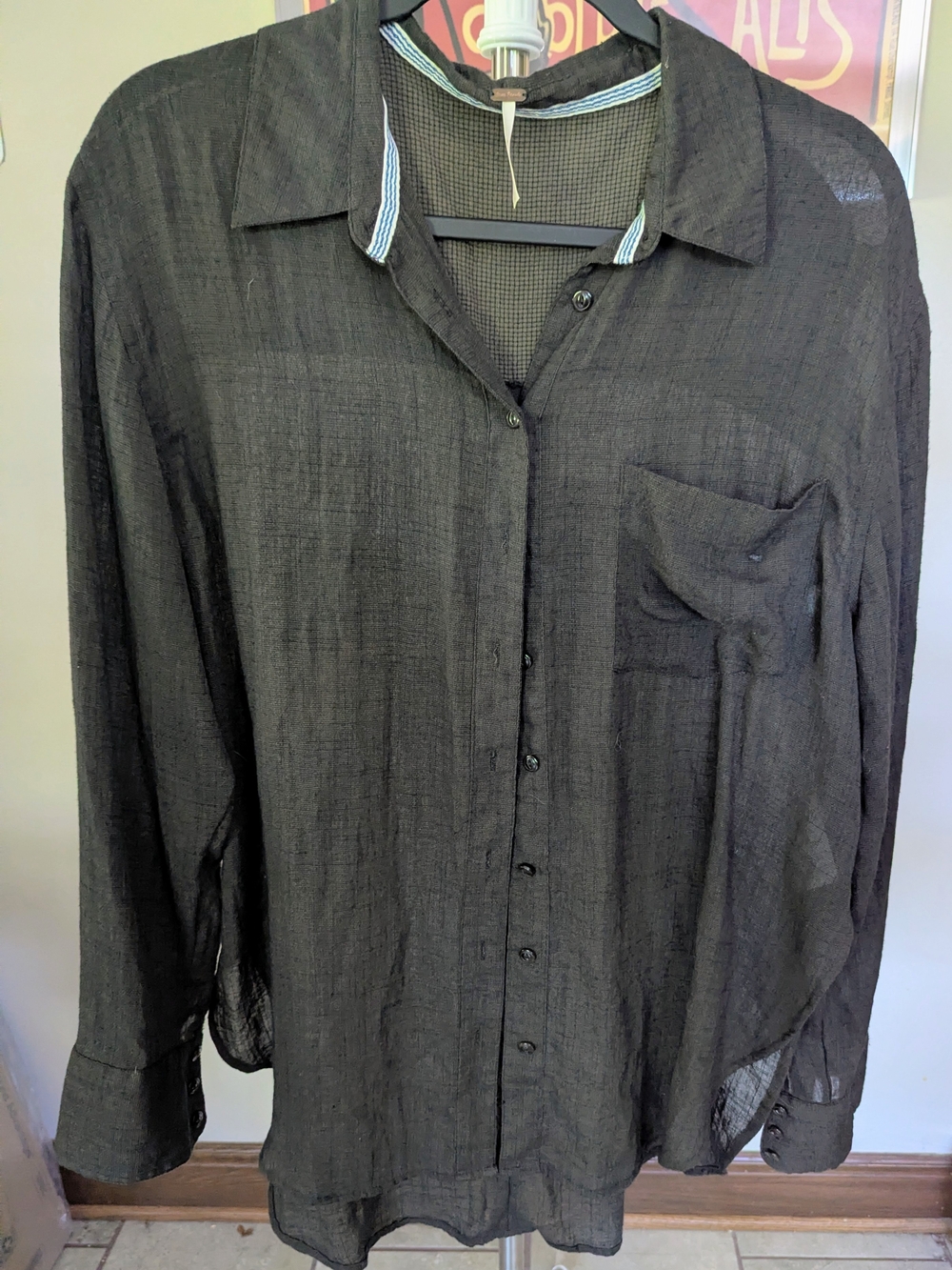Free People Sheer Black Button Down Tunic Blouse Size M $20